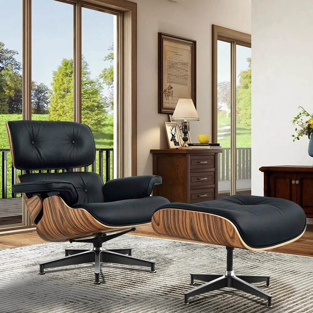 Mid Century Leather Armchair Lounge Chair Ottoman For Living Room