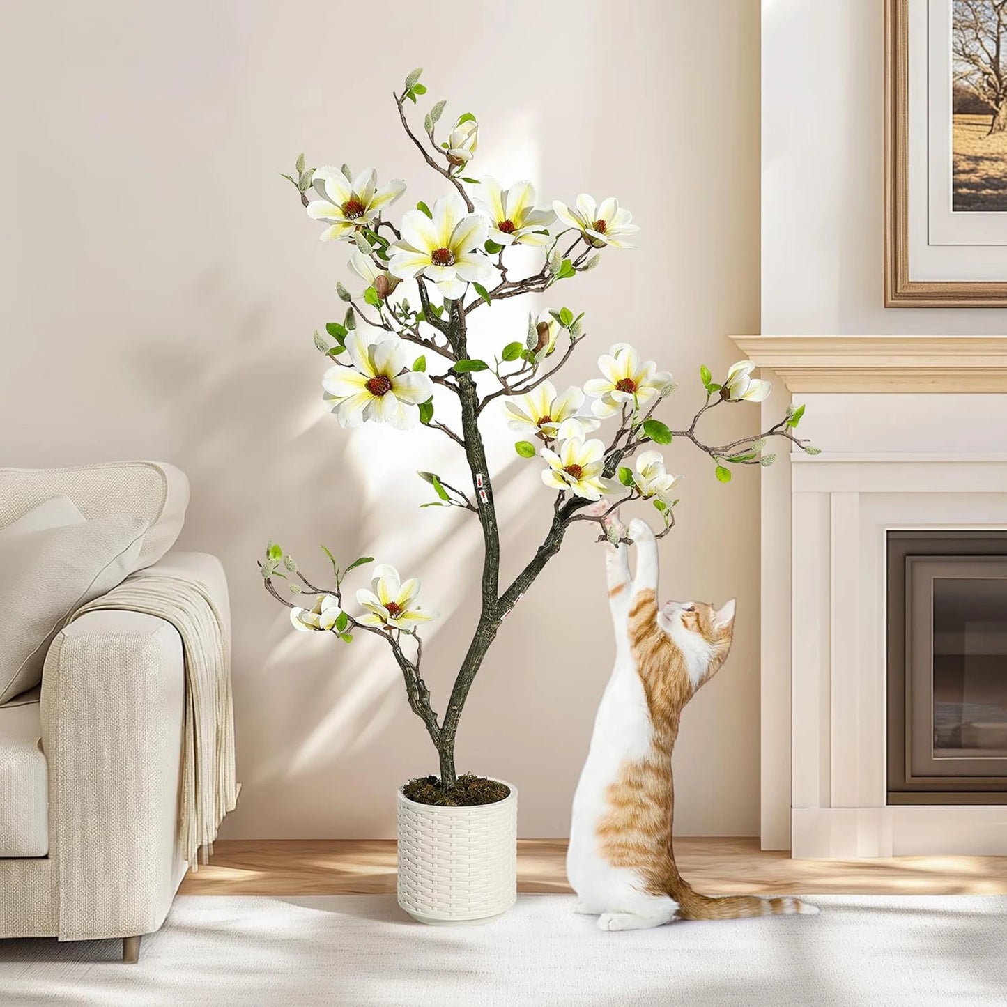 Artificial Magnolia Plant With LED Lights For Outdoor Patio Decor