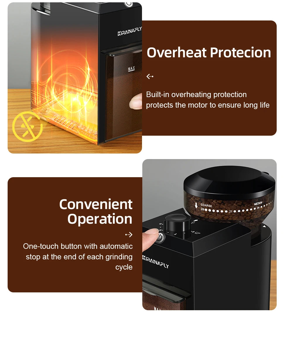 KIRAINAFLY Automatic Burr Mill Coffee Grinder 28 Adjustable Gears
