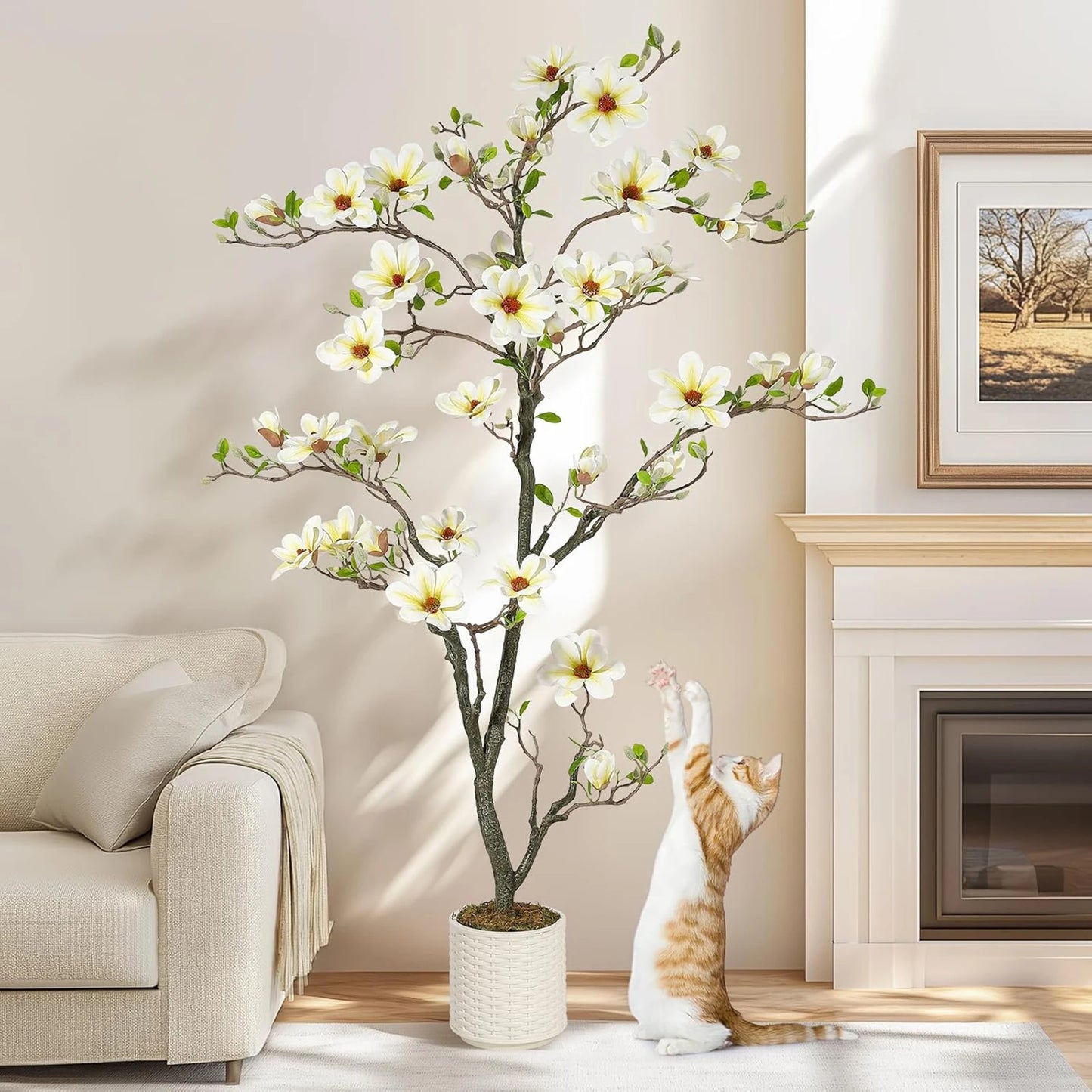 Artificial Magnolia Plant With LED Lights For Outdoor Patio Decor