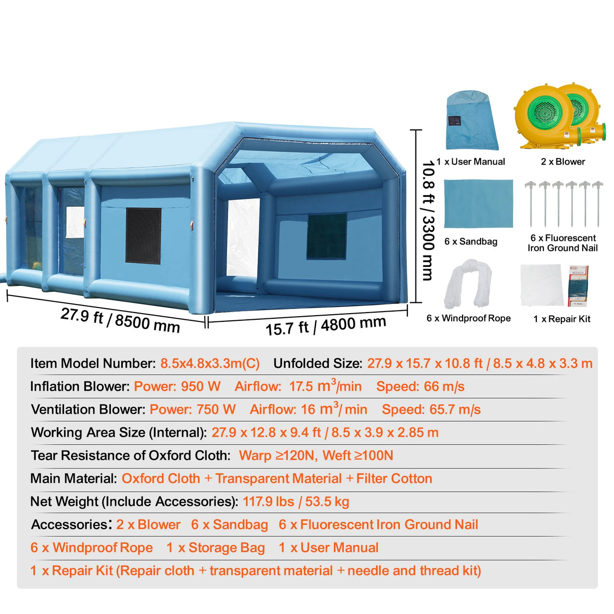 Inflatable Paint Booth With Powerful Blowers And Air Filter System