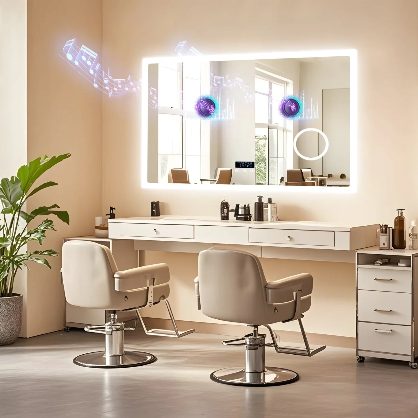 LED Bathroom Mirror With Bluetooth Dimmable Backlit 3X Magnifier Display