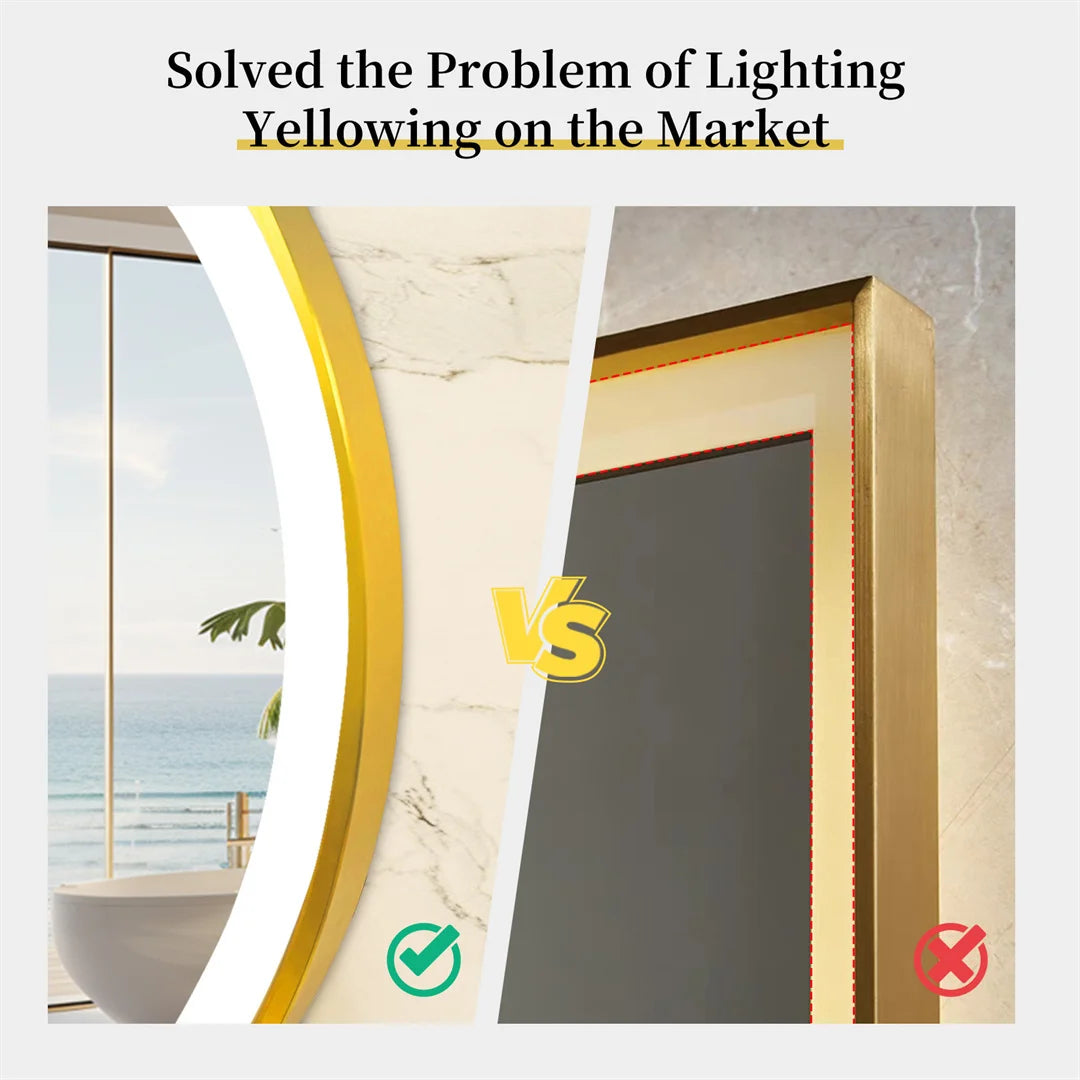 LUVODICRI Waterproof LED Bathroom Mirror With Defog 3 Color Dimming