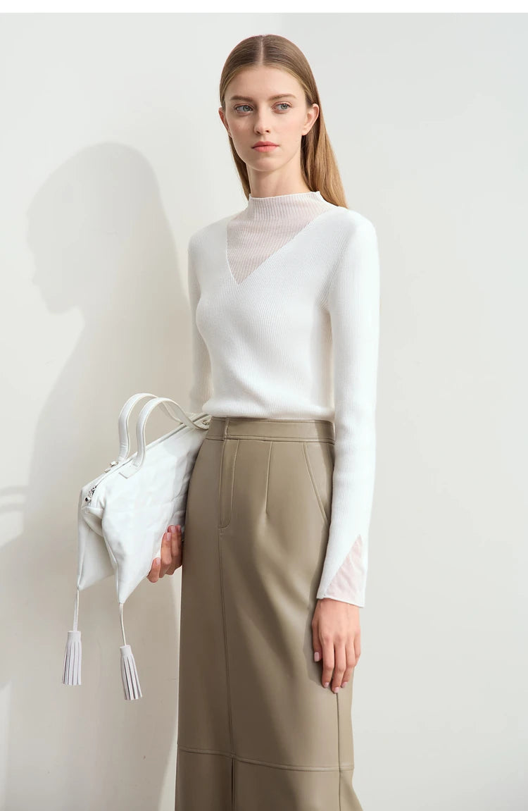 AMIICN Minimalist Winter Turtleneck Sweater With Sheer Panels