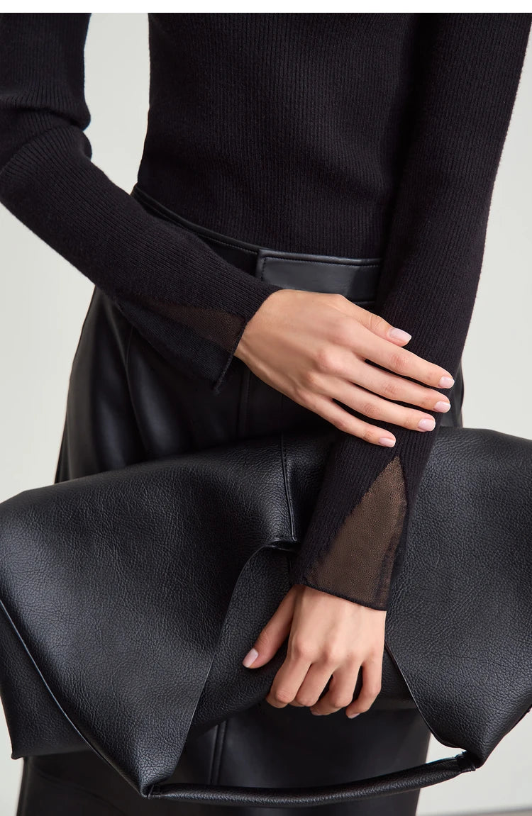 AMIICN Minimalist Winter Turtleneck Sweater With Sheer Panels