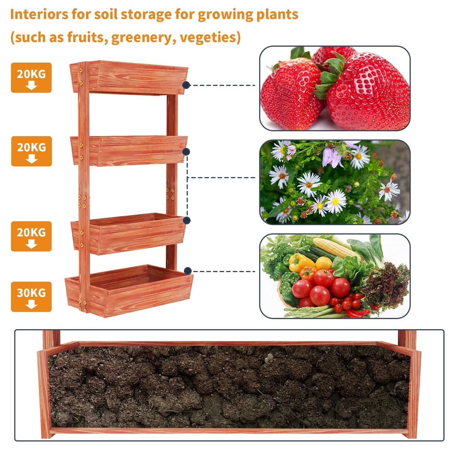 Wooden 4-Tier Raised Garden Bed With Vertical Planter Rack