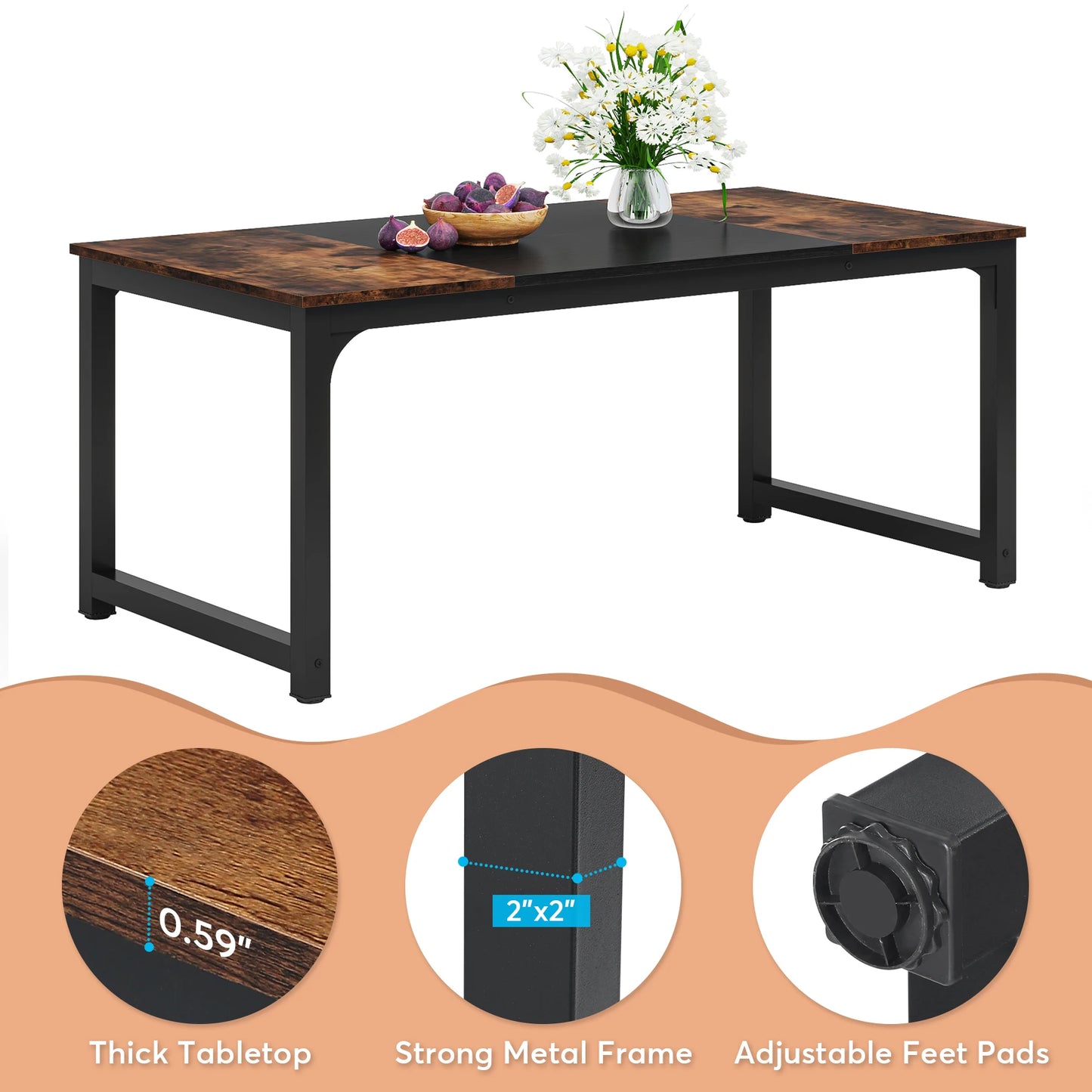 Tribesigns Rectangular Dining Table For 6 To 8 People