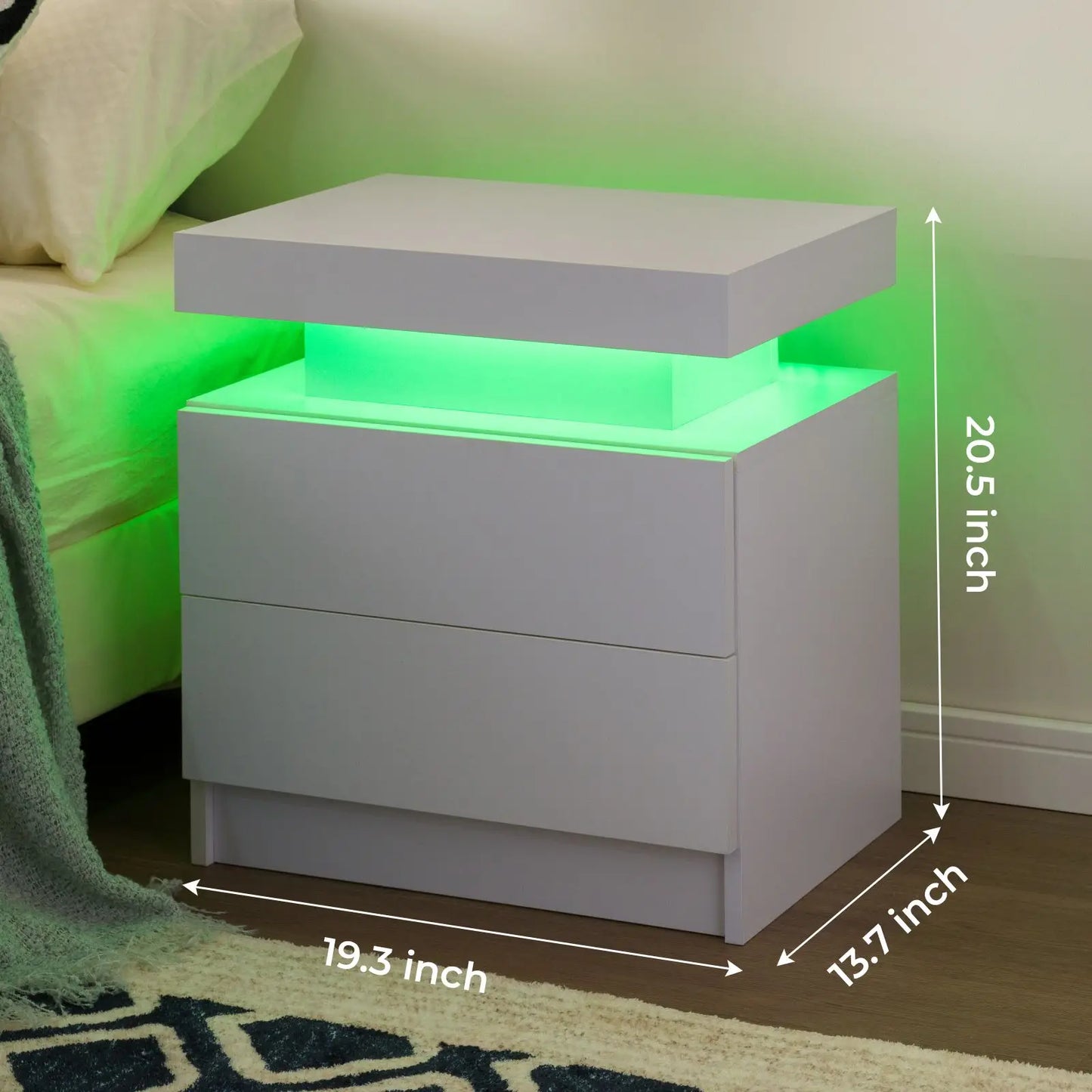 Cubehom LED Nightstand With Two Drawers Bedside Table