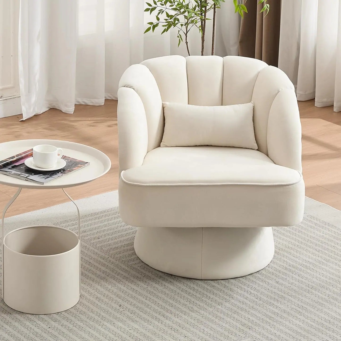 Acekool 360 Degree Swivel Barrel Accent Chair With Plush Velvet