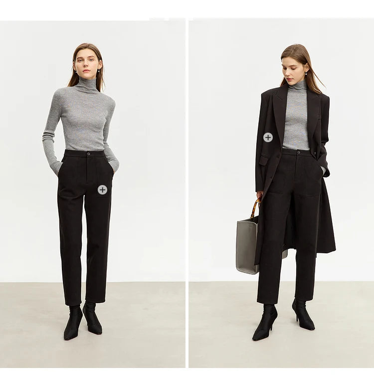 AMIICN Minimalism Women Sweater Slim Fit Turtleneck Warm Knit