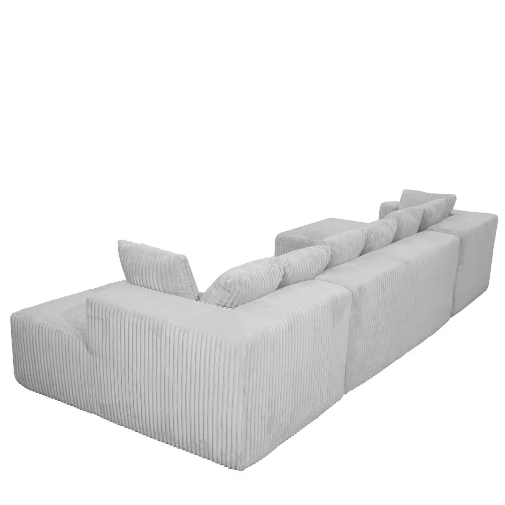 U Shaped Sectional Sofa With Corduroy Fabric Customizable Living Room