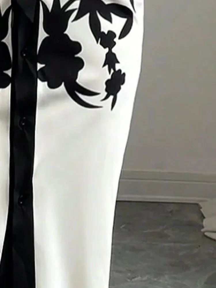 OSHOPLIVECN Flower Print A Line Dress V Neck Midi