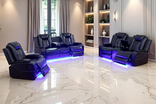 Power Recliner Sofa Set With LED Light And Storage Console