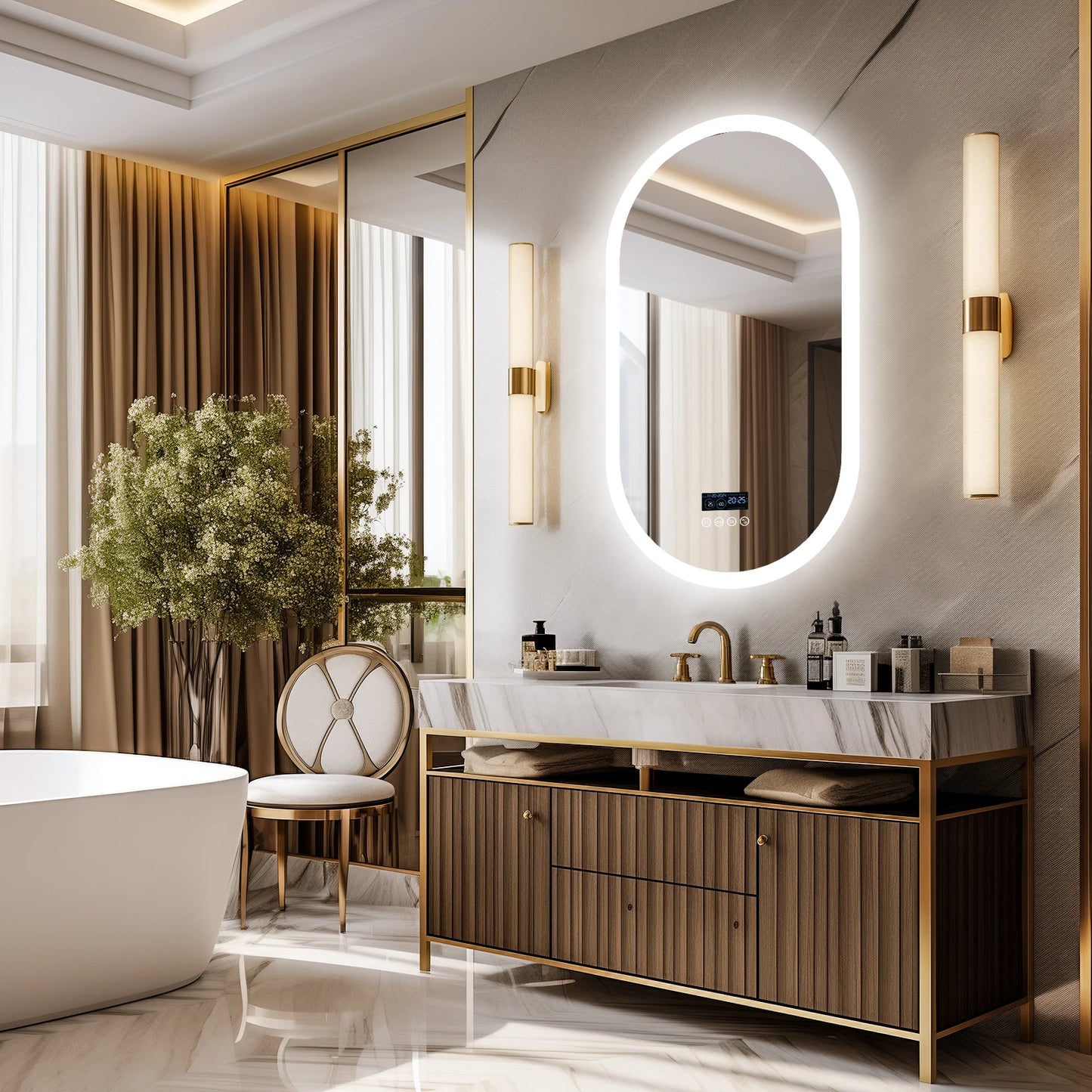 LUVODI Lighted Bluetooth Bathroom Mirror Time Date Display Anti Fog