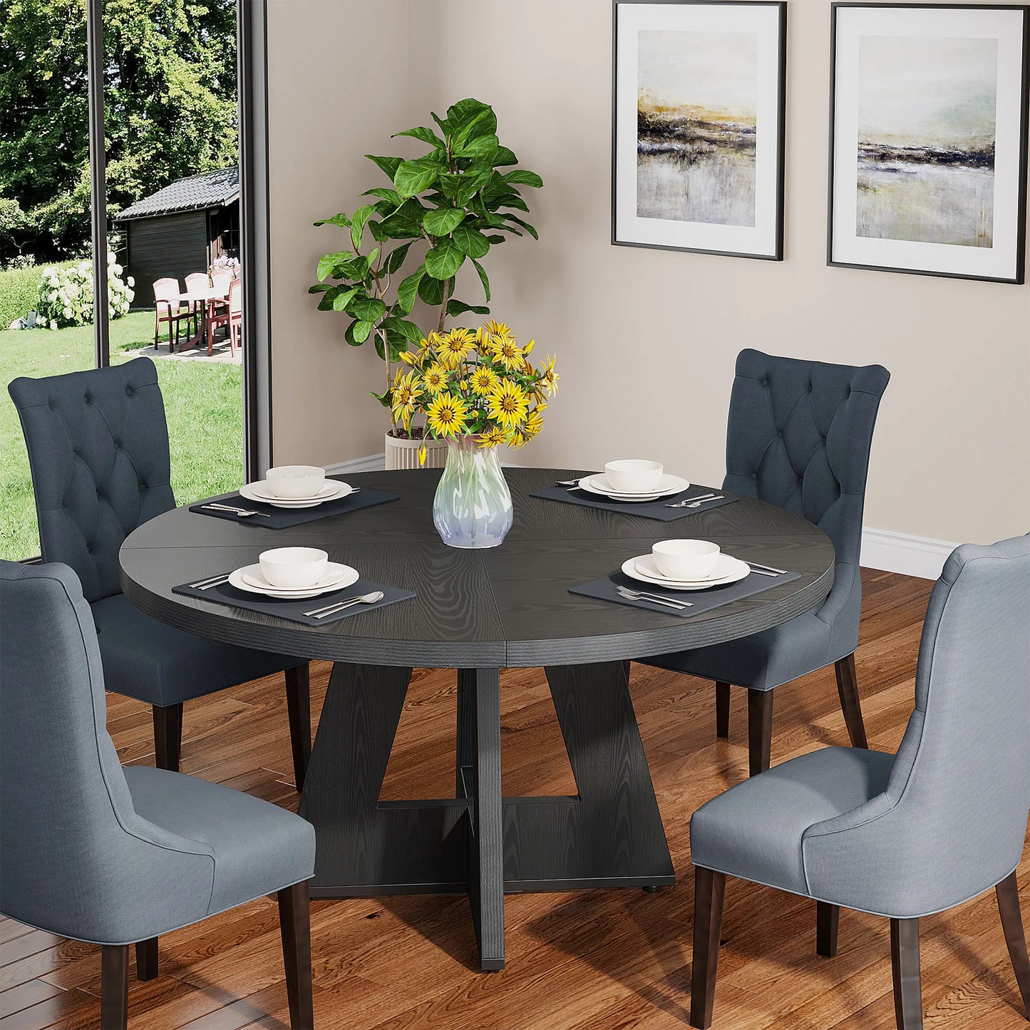 Tribesigns Round Dining Table For Four Farmhouse Kitchen
