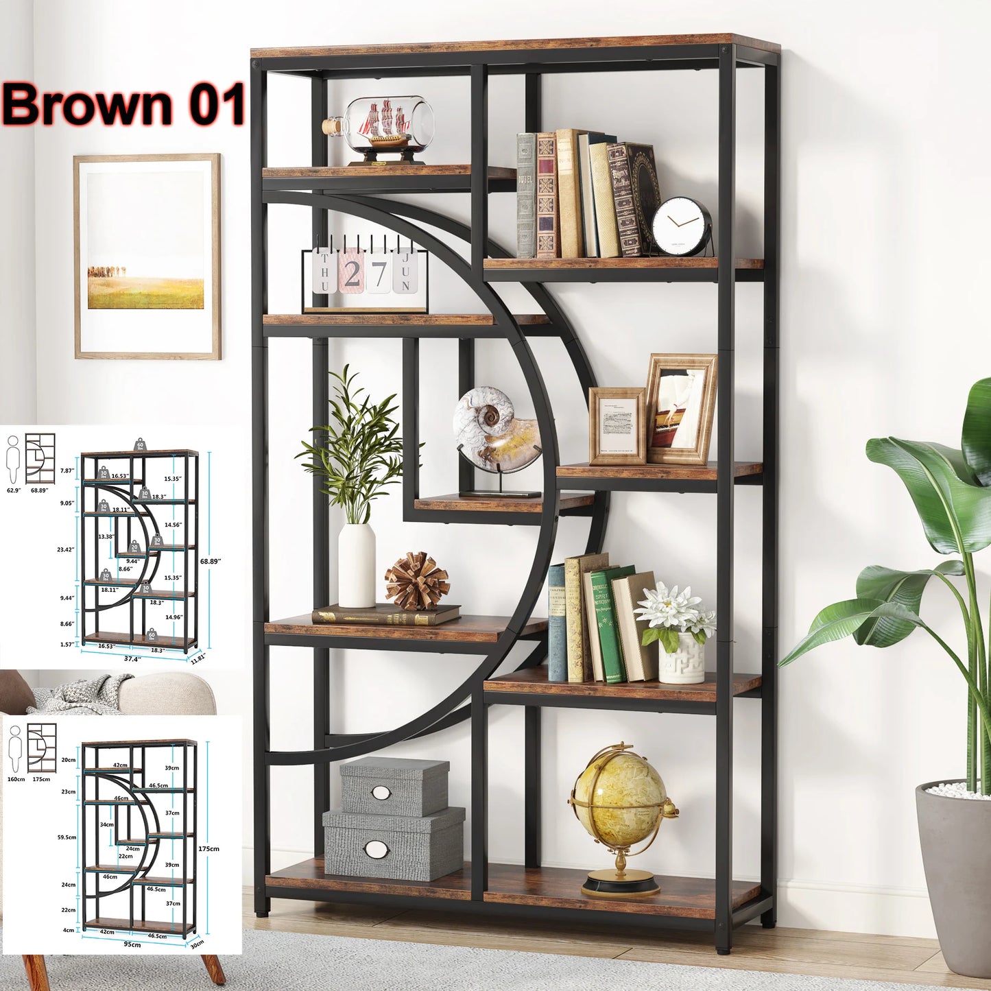 Tribesigns Industrial 5 Tier Etagere Bookcase Freestanding Organizer