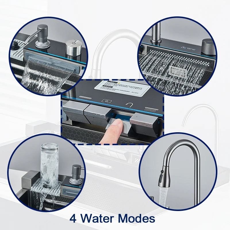 Rozin 304 Stainless Steel Kitchen Sink With Digital Waterfall Faucet