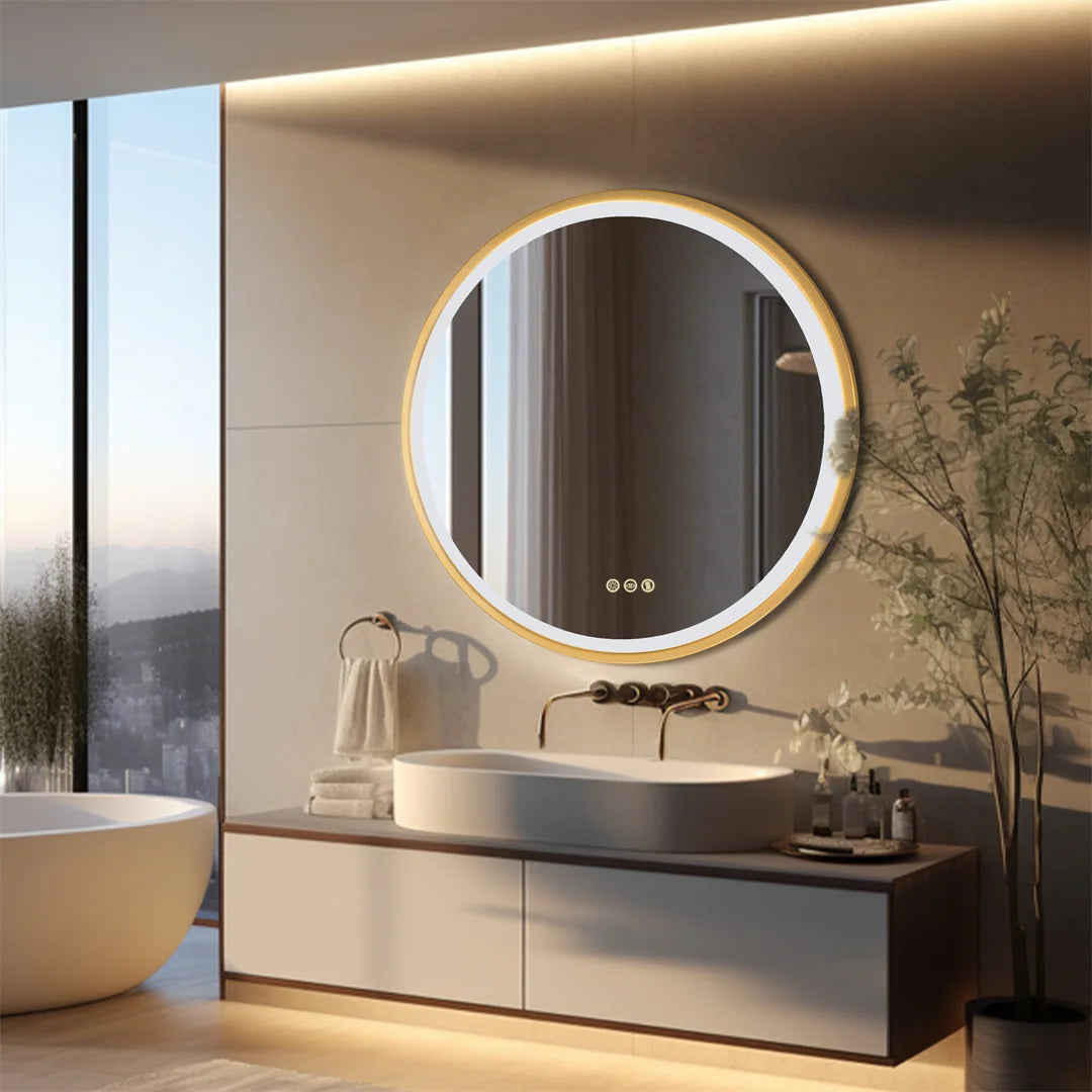 LUVODICRI Waterproof LED Bathroom Mirror With Defog 3 Color Dimming