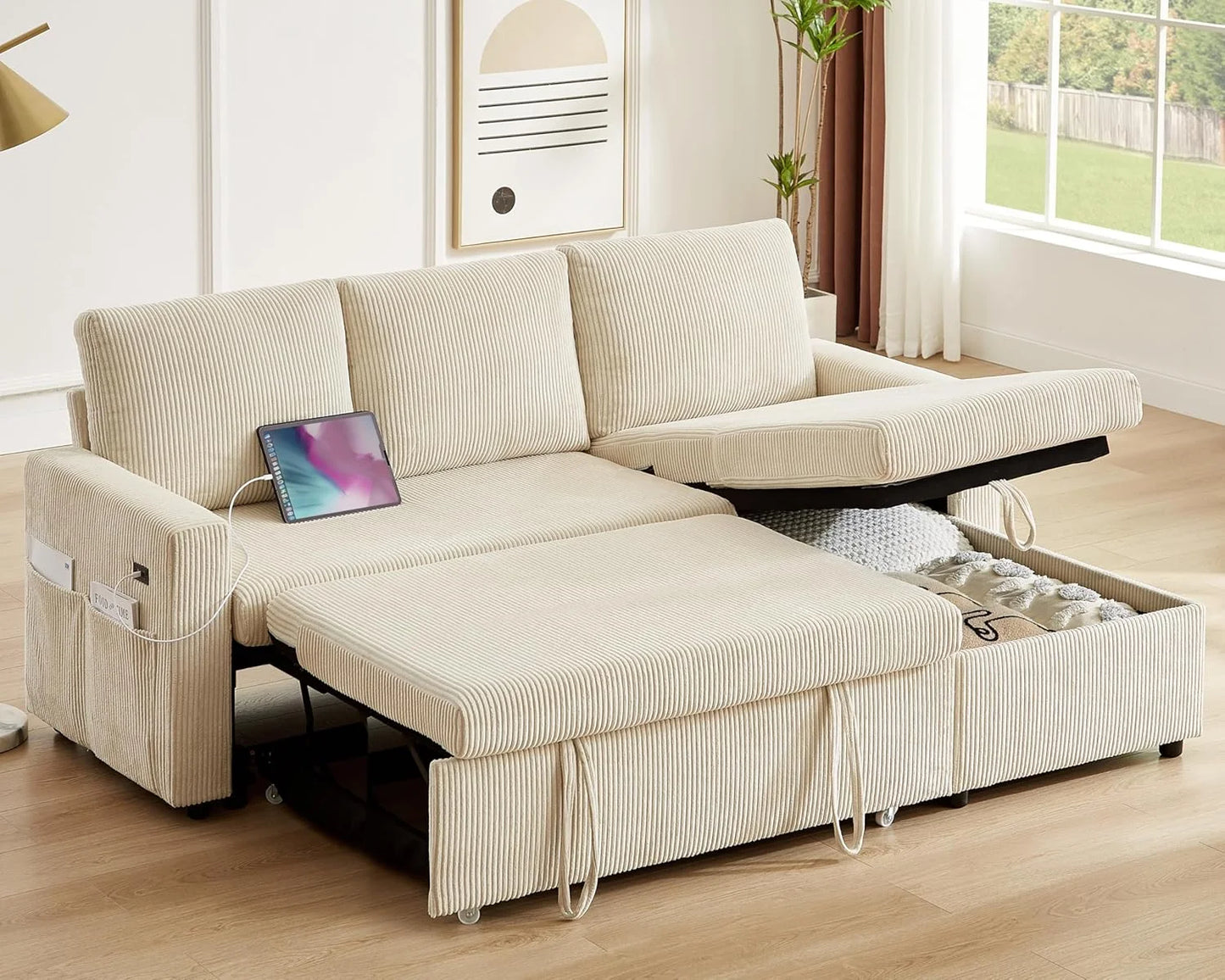 3-In-1 Convertible Sofa Bed With Pull-Out Loveseat And Backrest