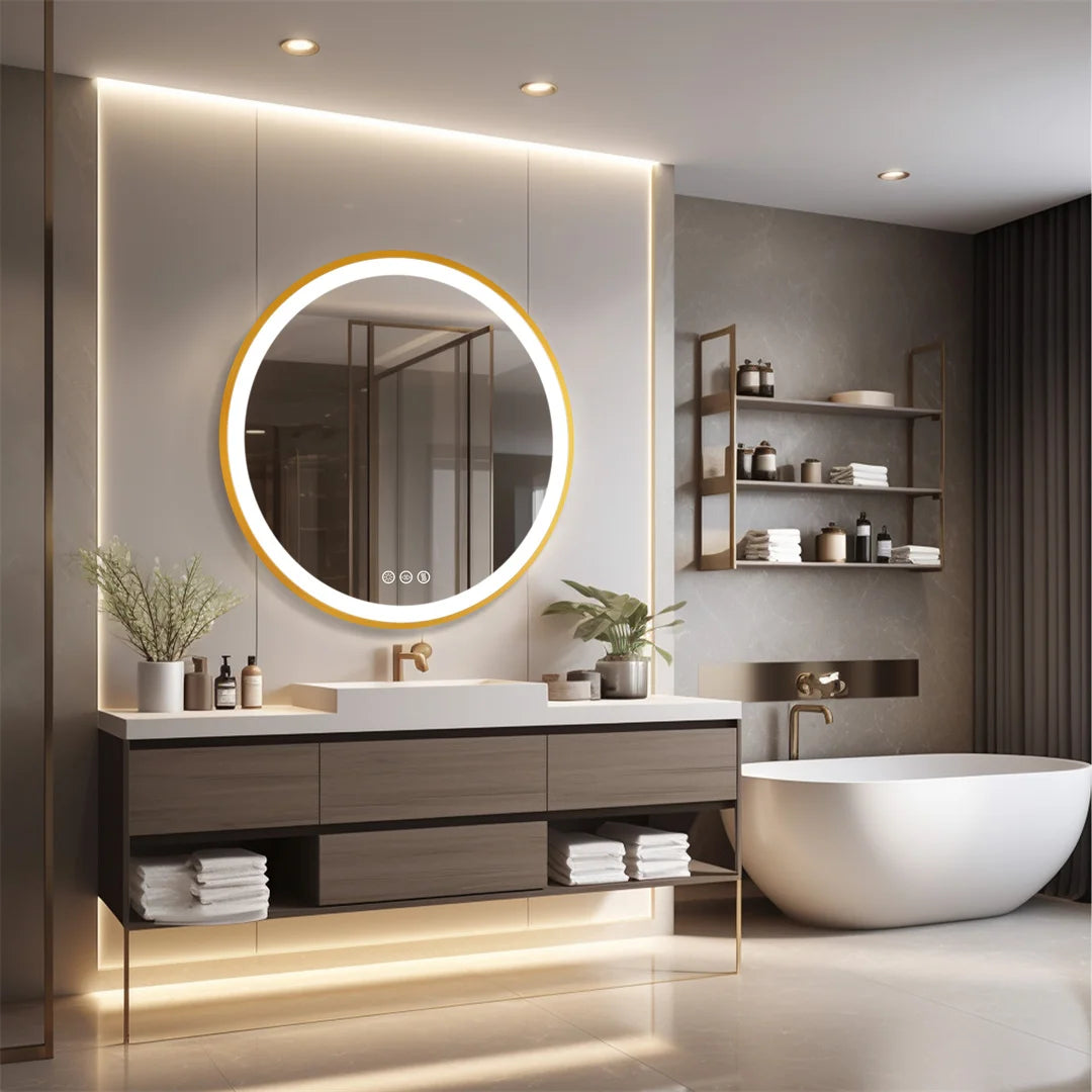 LUVODICRI Waterproof LED Bathroom Mirror With Defog 3 Color Dimming