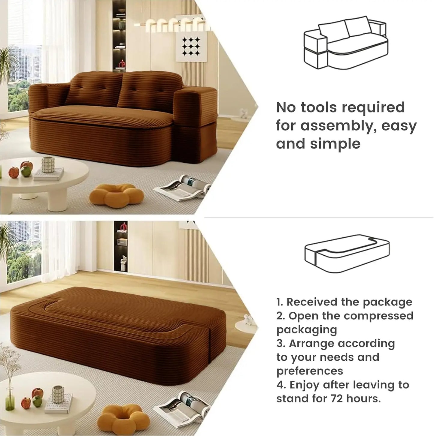 NONECN Convertible Folding Sofa Bed 2-In-1 Memory Foam Sleeper