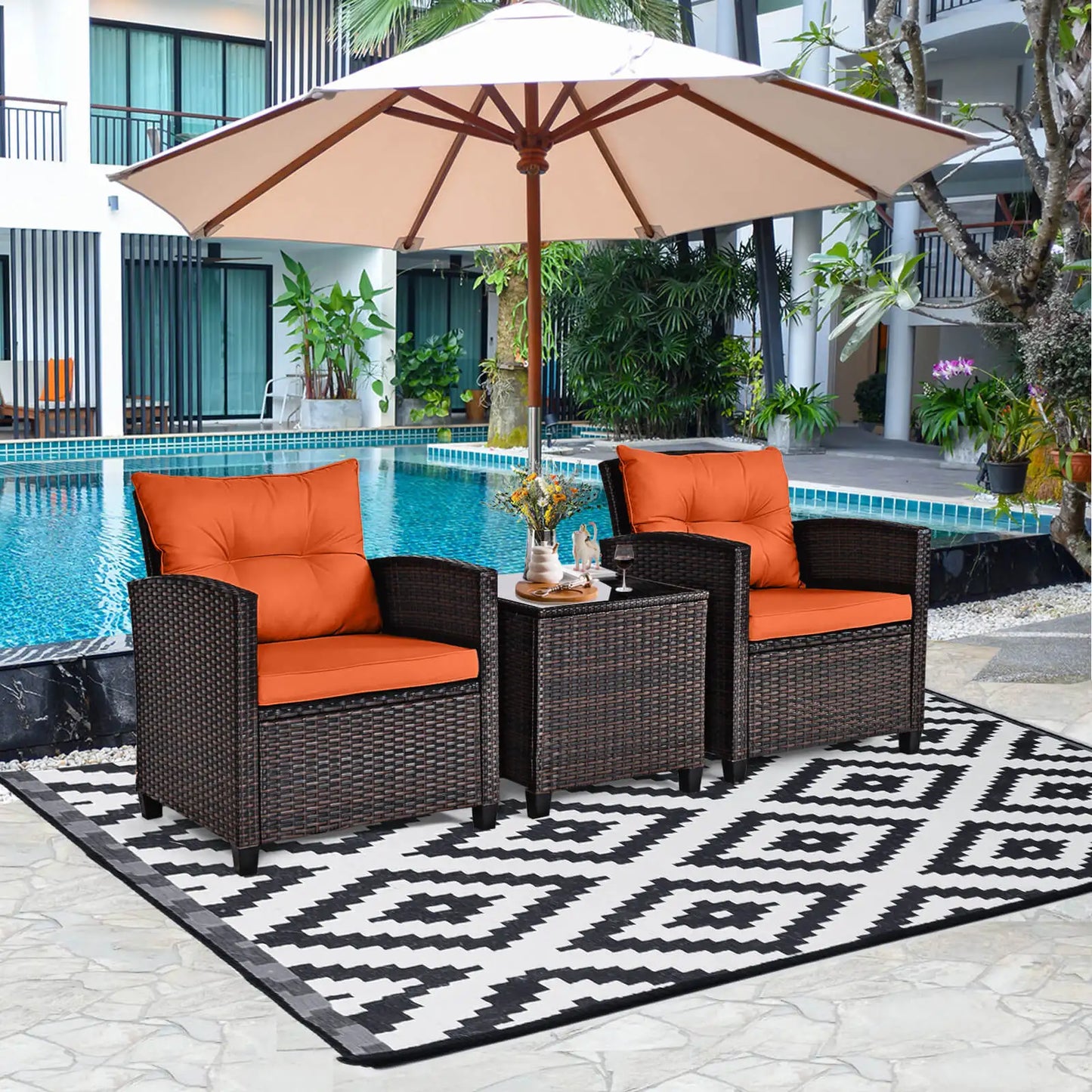HOMASIS 3-Piece Patio Rattan Sofa Set