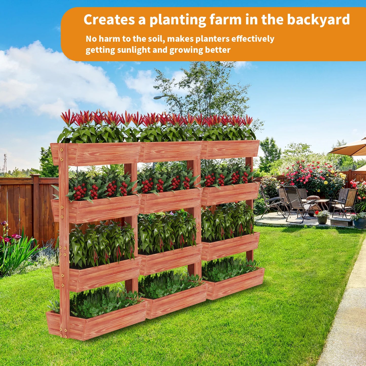 Wooden 4-Tier Raised Garden Bed With Vertical Planter Rack