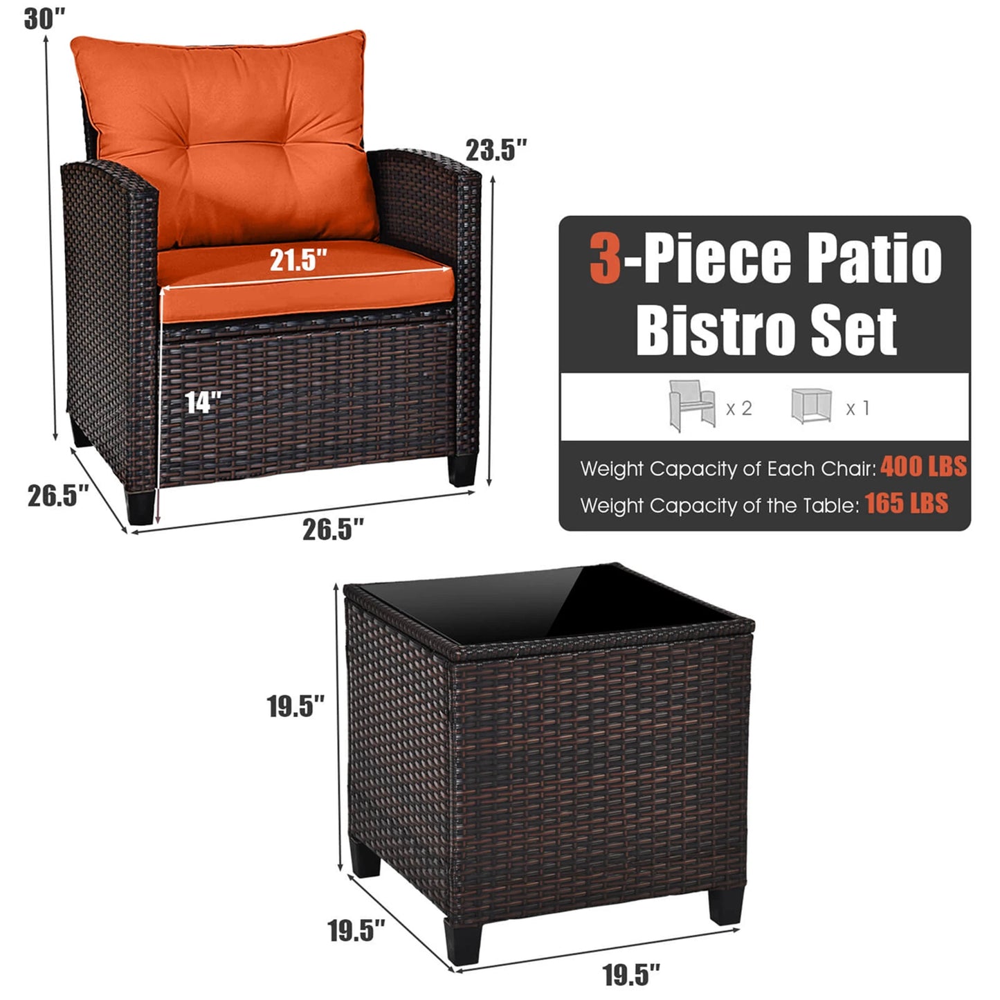 HOMASIS 3-Piece Patio Rattan Sofa Set