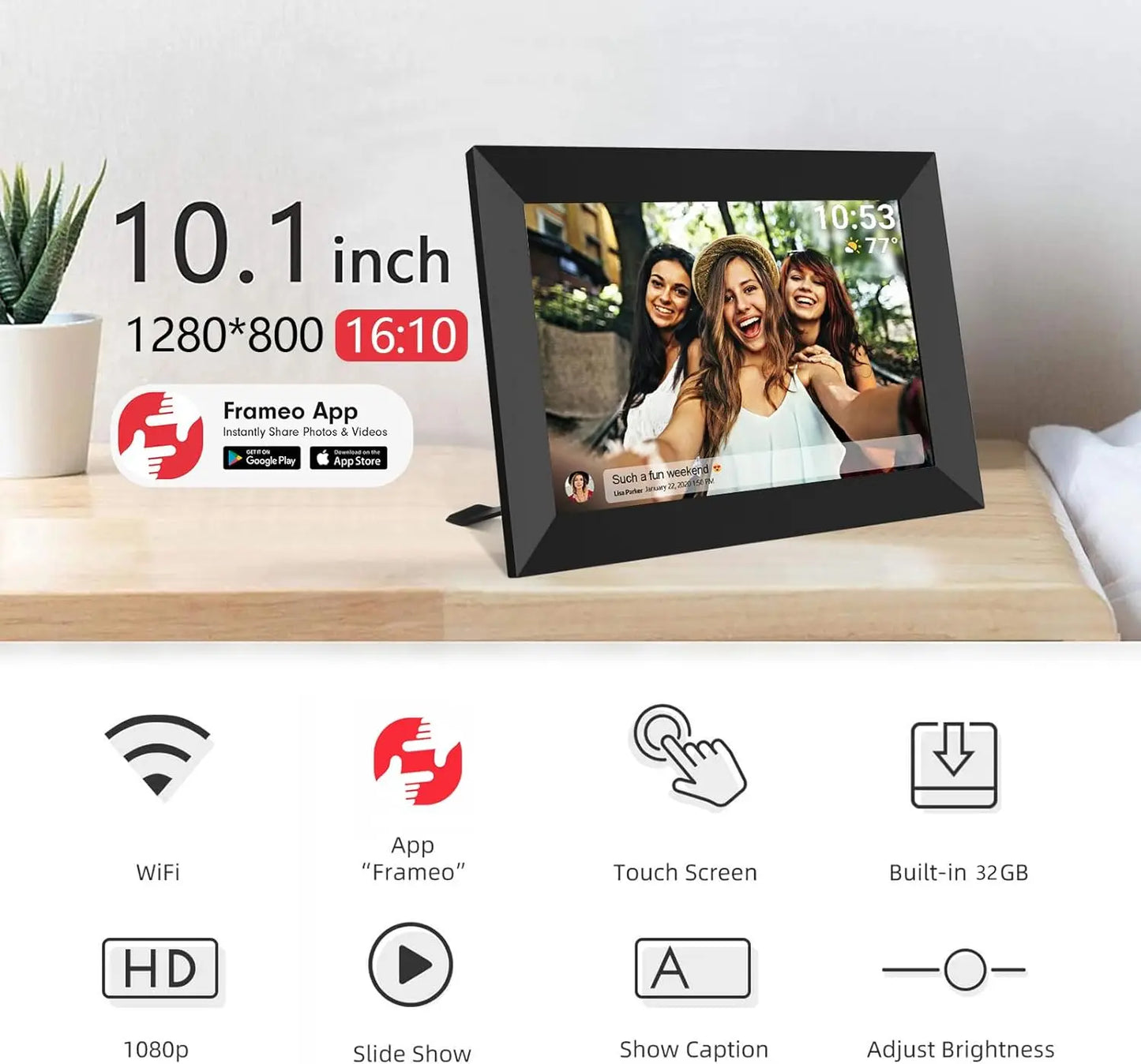 Yenock 32GB WiFi Digital Photo Frame 1280x800 IPS Touch Screen