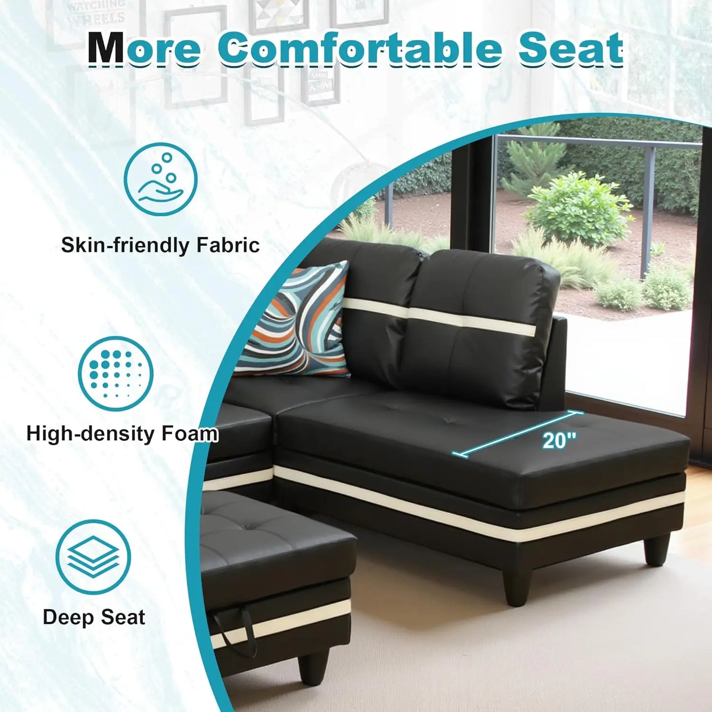 Modern L Shaped Sectional Sofa With Storage Ottoman