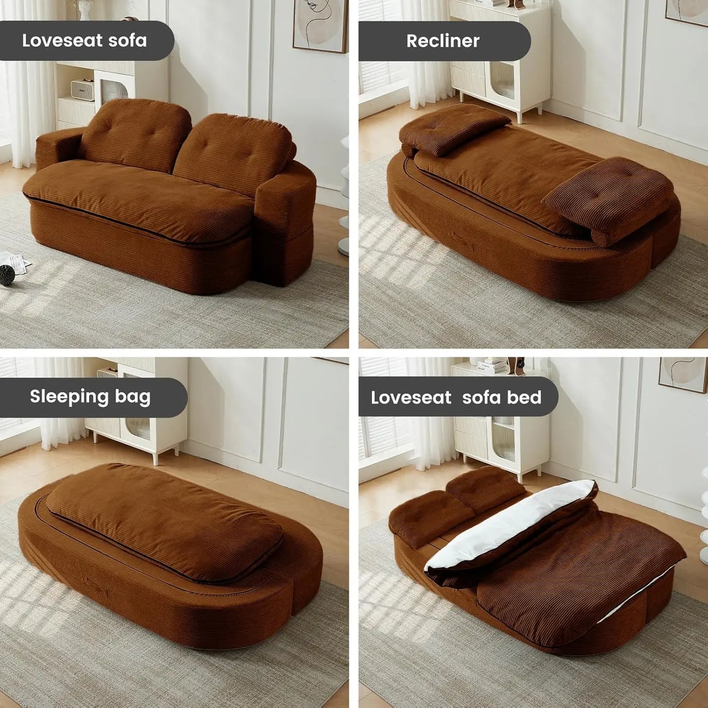 NONECN Convertible Folding Sofa Bed 2-In-1 Memory Foam Sleeper