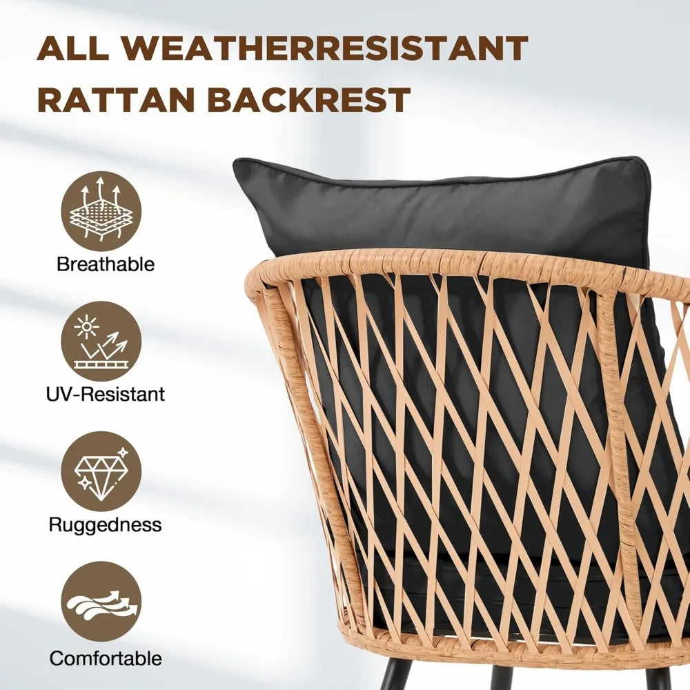 All Weather Rattan Outdoor Dining Set With Wood Table