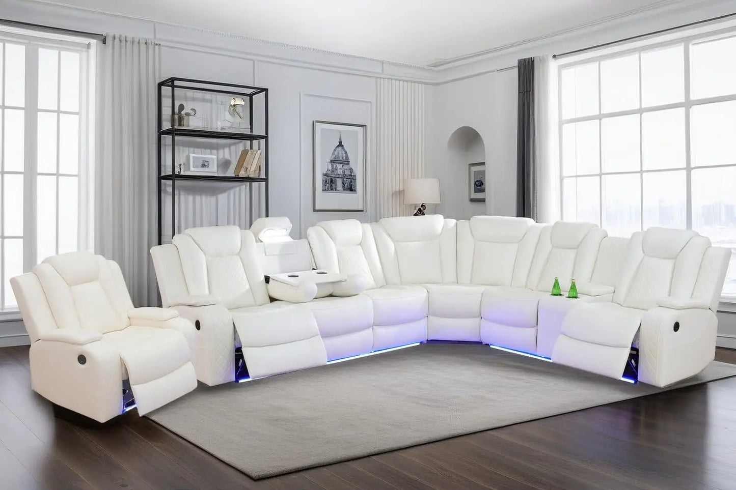 Reclining Sectional Sofa Set With Power Recliner And Storage Console