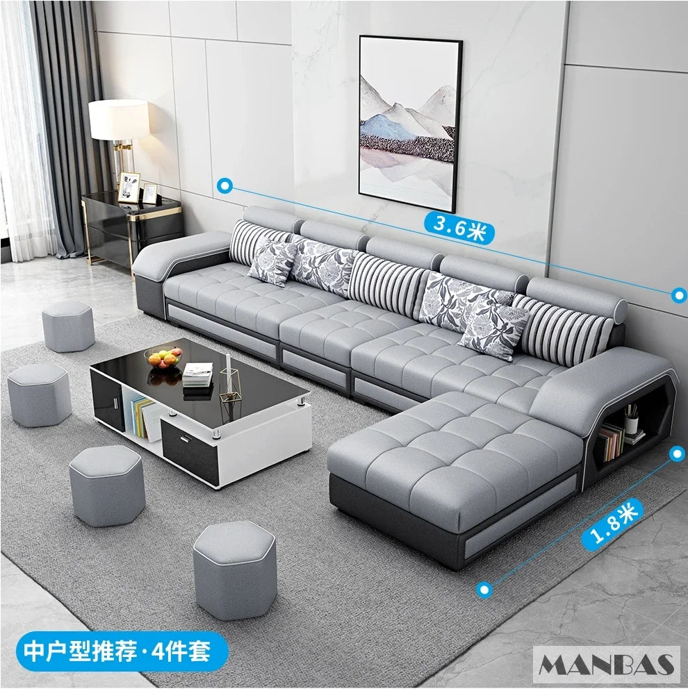 Linlamlim U Shaped Fabric Sofa Set With Usb And Stools