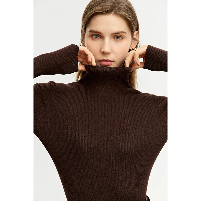 AMIICN Minimalism Women Sweater Slim Fit Turtleneck Warm Knit