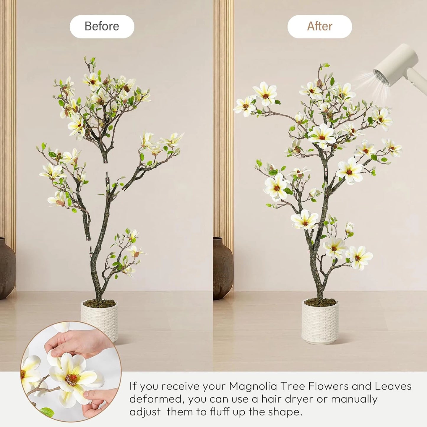 Artificial Magnolia Plant With LED Lights For Outdoor Patio Decor