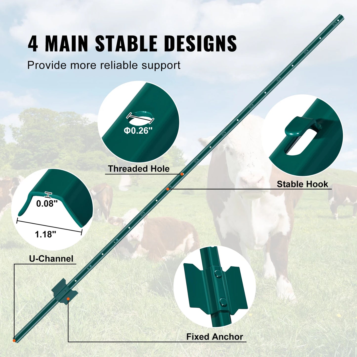 SucceBuy Heavy Duty Q235 Carbon Steel Fence Post Set Outdoor