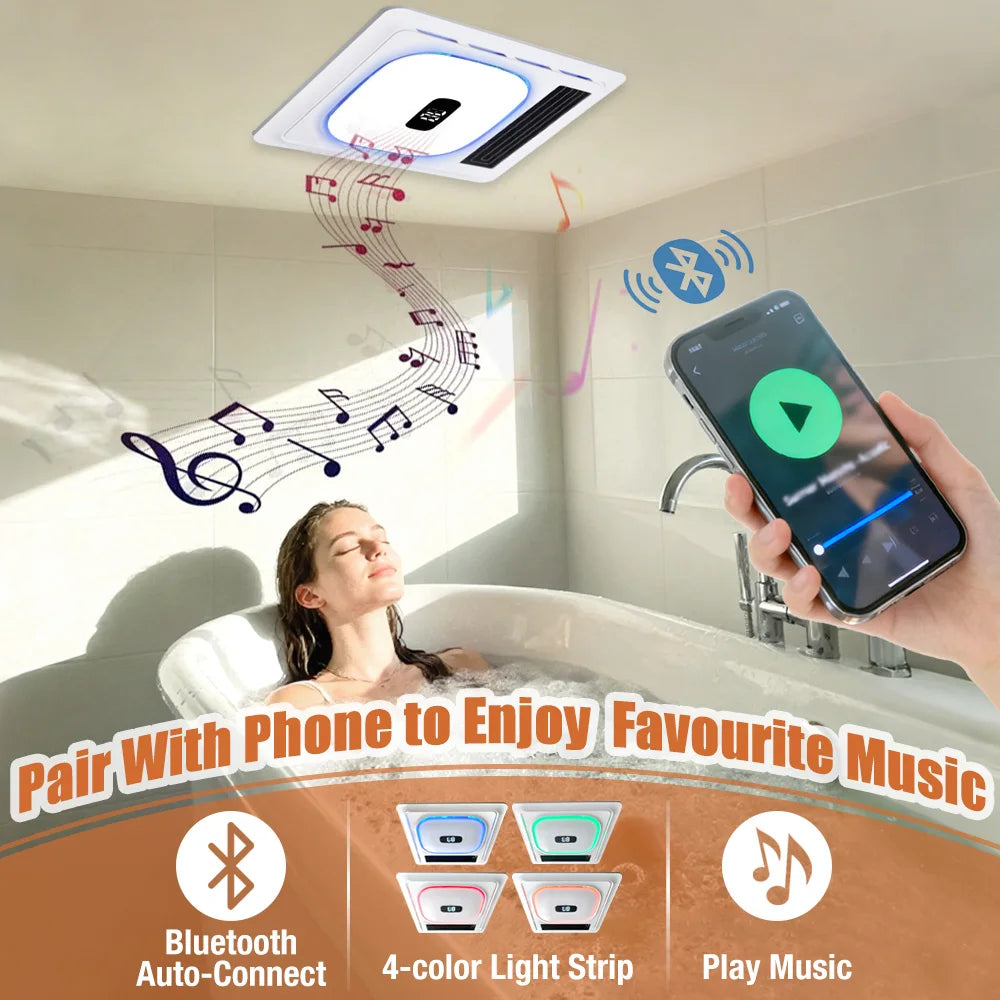 4-In-1 Bathroom Exhaust Fan With Bluetooth Speaker 1800W Heater