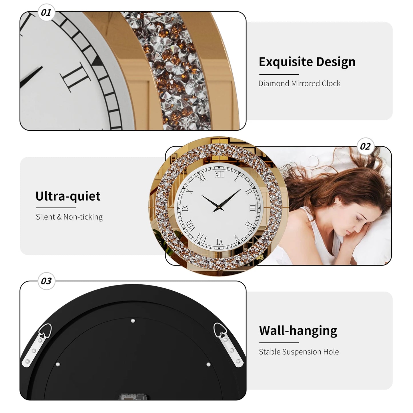 Glam Sparkle Round Mirrored Wall Clock for Home Decor