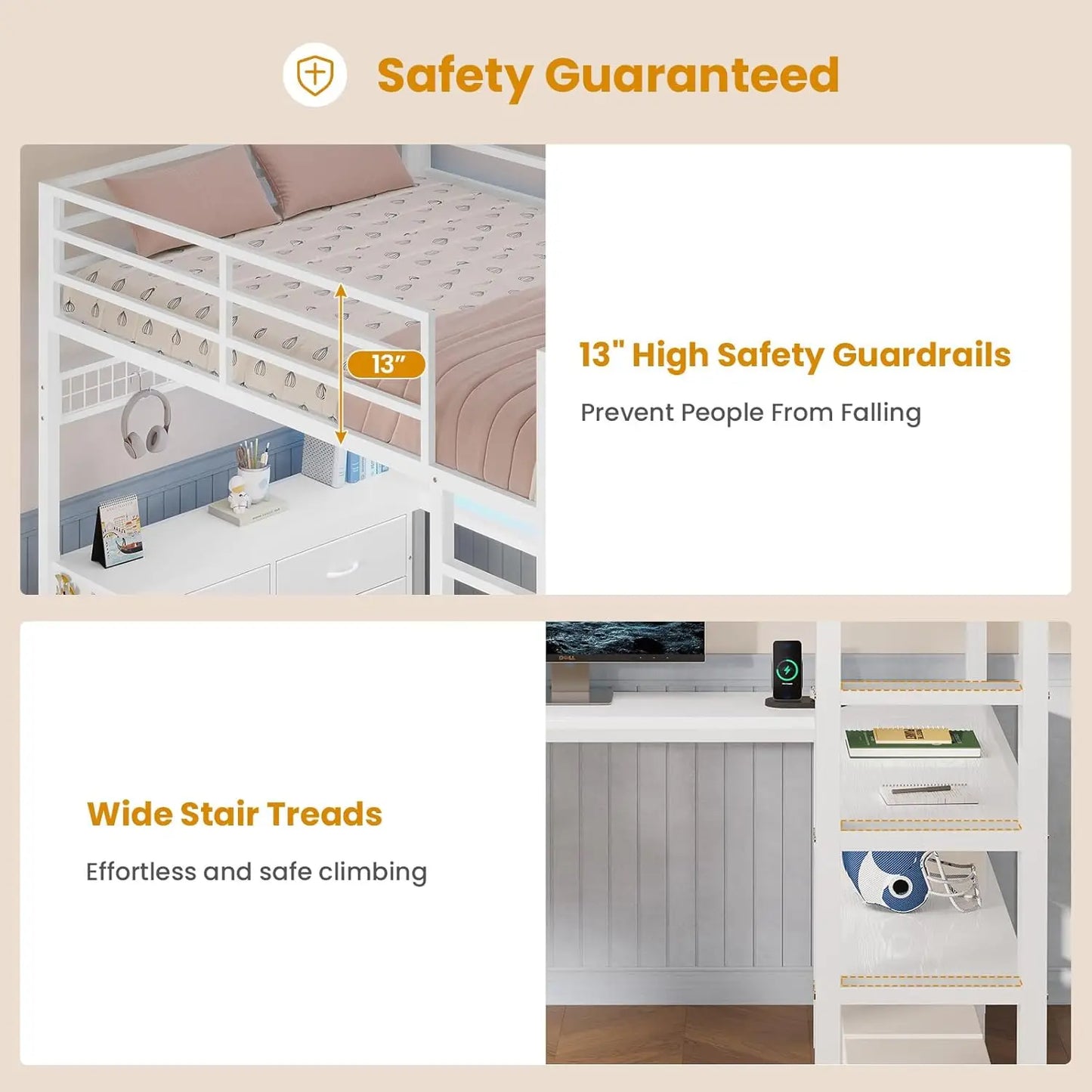 XMSJ Loft Bed With Desk Power Outlet And Storage Drawers