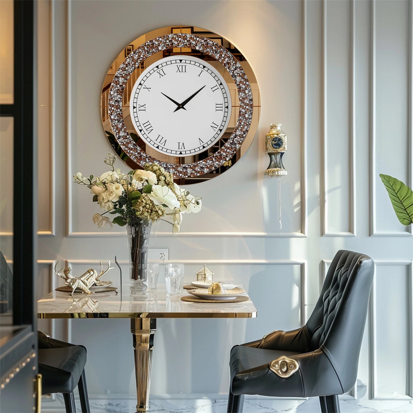 Glam Sparkle Round Mirrored Wall Clock for Home Decor