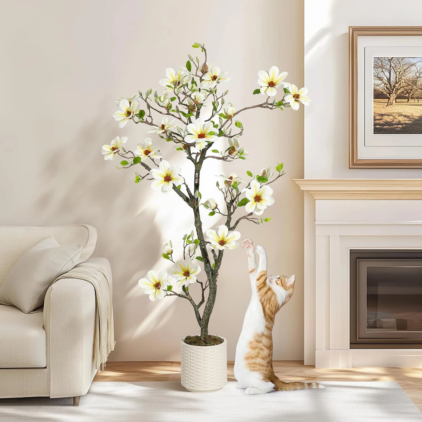 Artificial Magnolia Plant With LED Lights For Outdoor Patio Decor