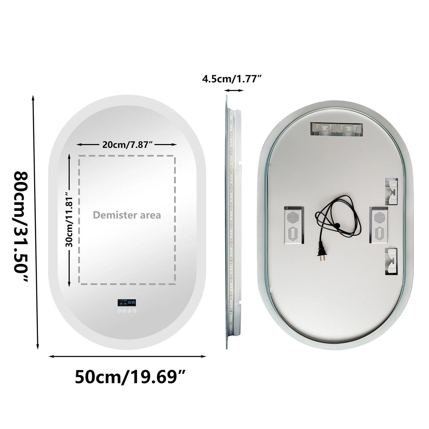 LUVODI Lighted Bluetooth Bathroom Mirror Time Date Display Anti Fog