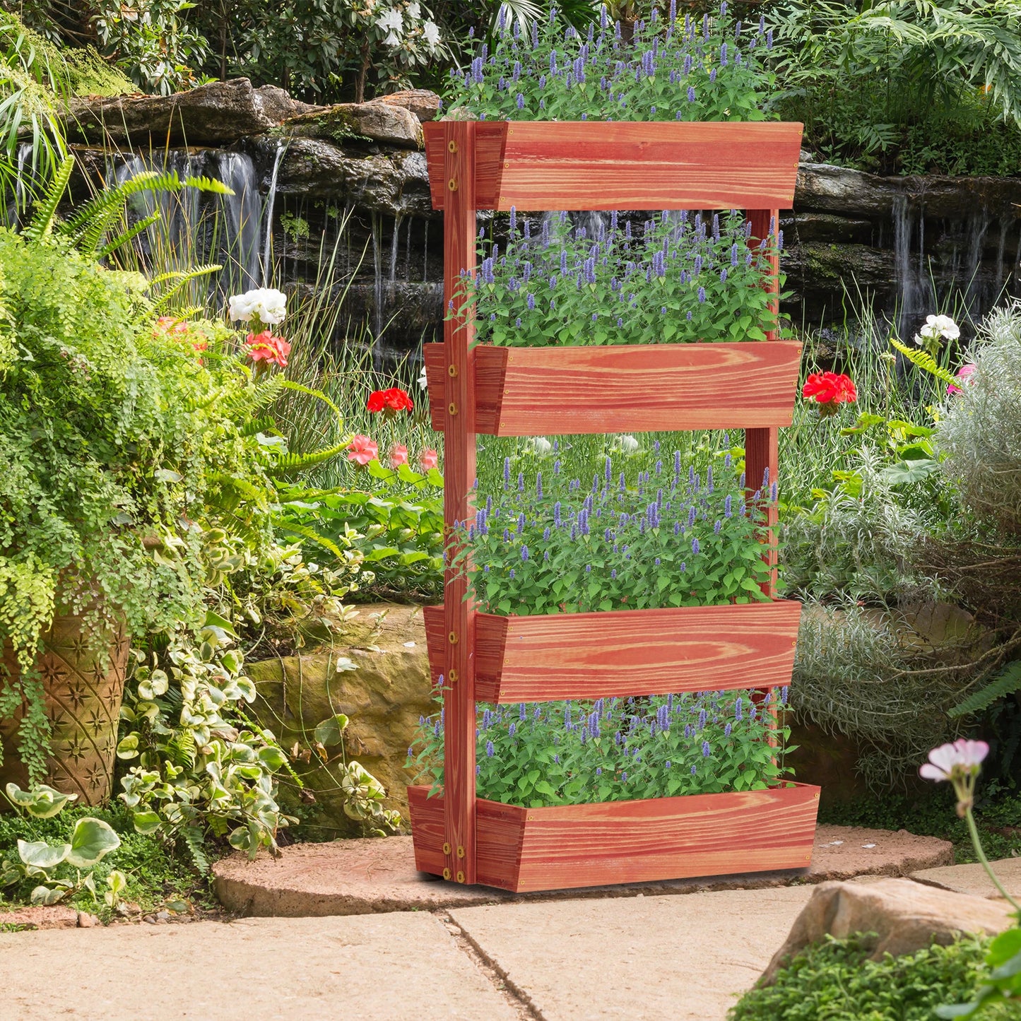 Wooden 4-Tier Raised Garden Bed With Vertical Planter Rack