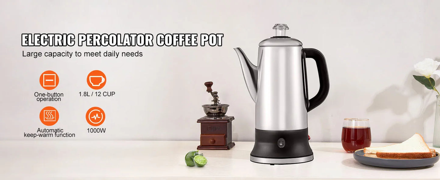 SucceBuy Electric Percolator Coffee Pot Stainless Steel