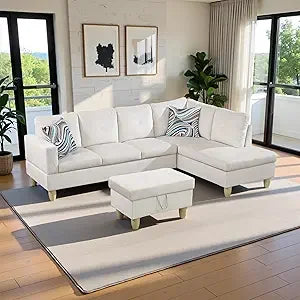 Modern L Shaped Sectional Sofa With Storage Ottoman