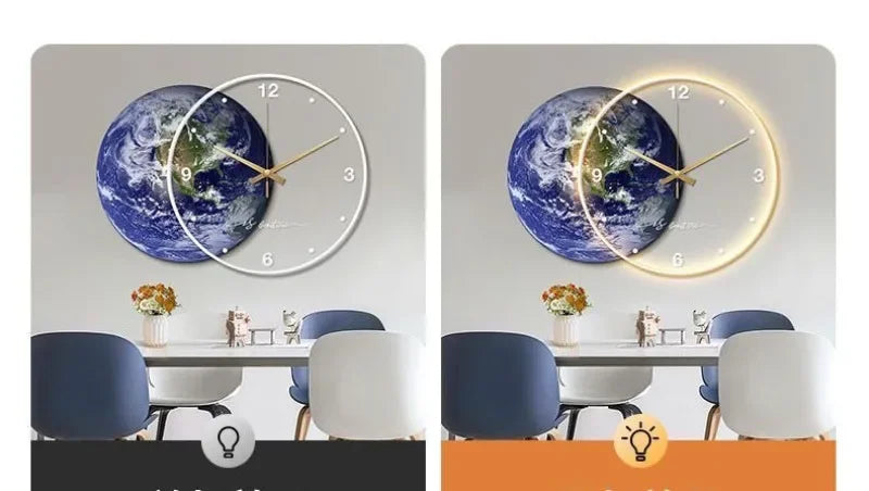 ZHUOLI Moon Earth Modeling LED Wall Clock With Silent Movement