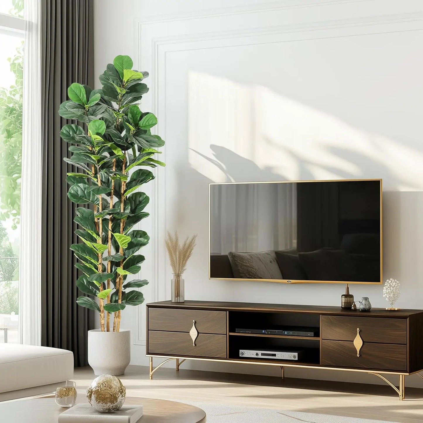 HiMISSCN Fiddle Leaf Fig Tree With Pot Artificial Indoor Plant