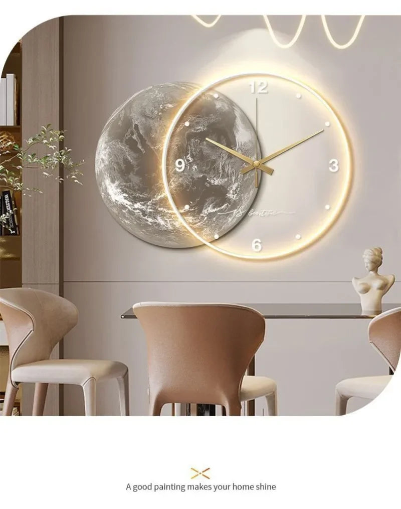 ZHUOLI Moon Earth Modeling LED Wall Clock With Silent Movement