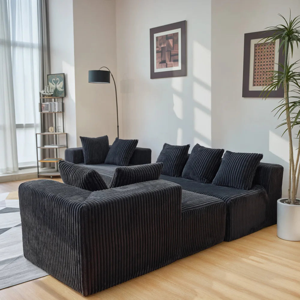 U Shaped Sectional Sofa With Corduroy Fabric Customizable Living Room